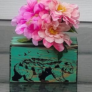 Rustic Bear Decor with Pink Flowers